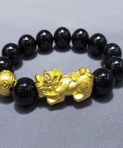 Black onyx with golden Pixiu and money bead