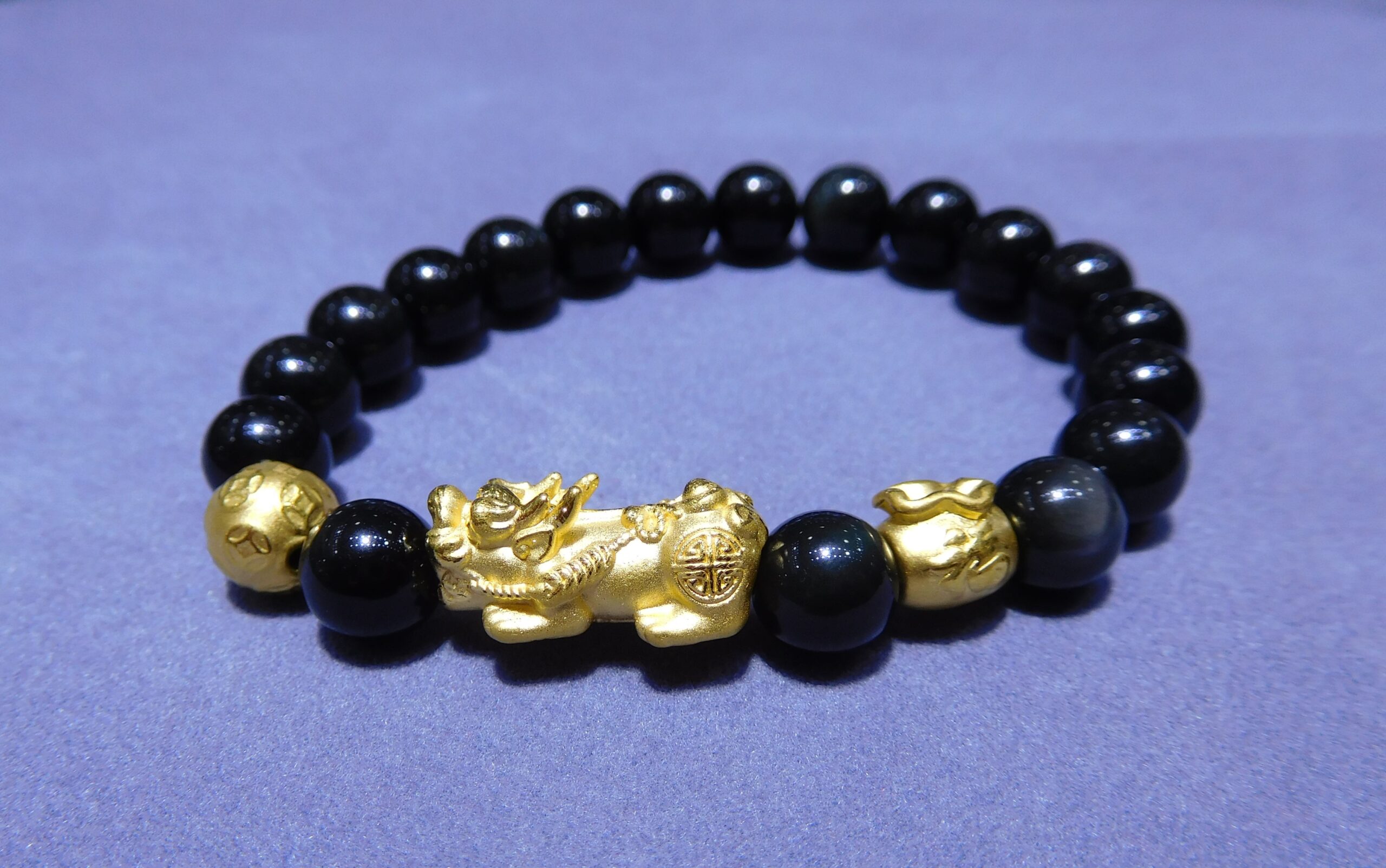 Obsidian with Pixiu, lucky bag & money bead