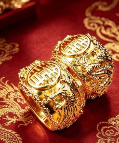 3D足金雙喜圓滿龍鳳手鈪