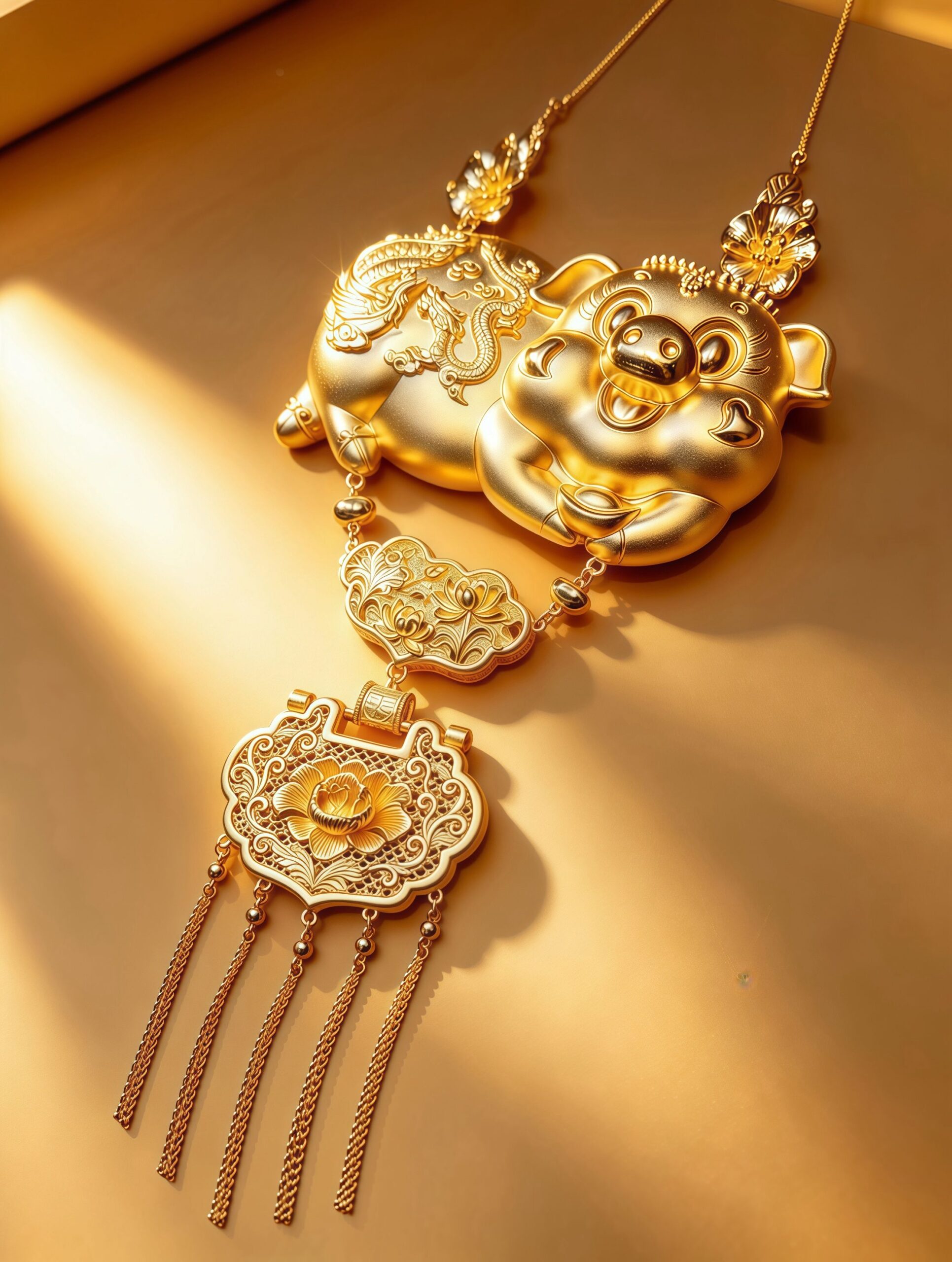 諸事圓滿 3D足金婚慶黃金金豬牌項鍊 - Image 7