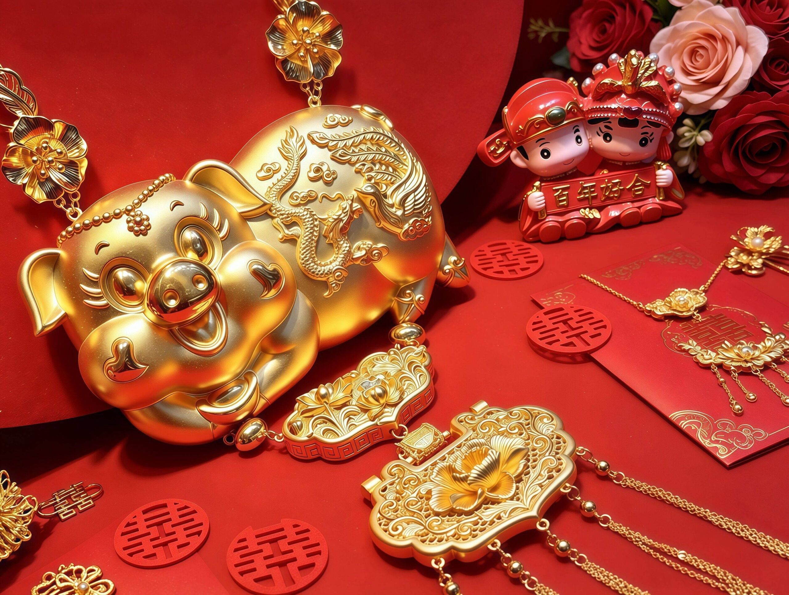 諸事圓滿 3D足金婚慶黃金金豬牌項鍊 - Image 3