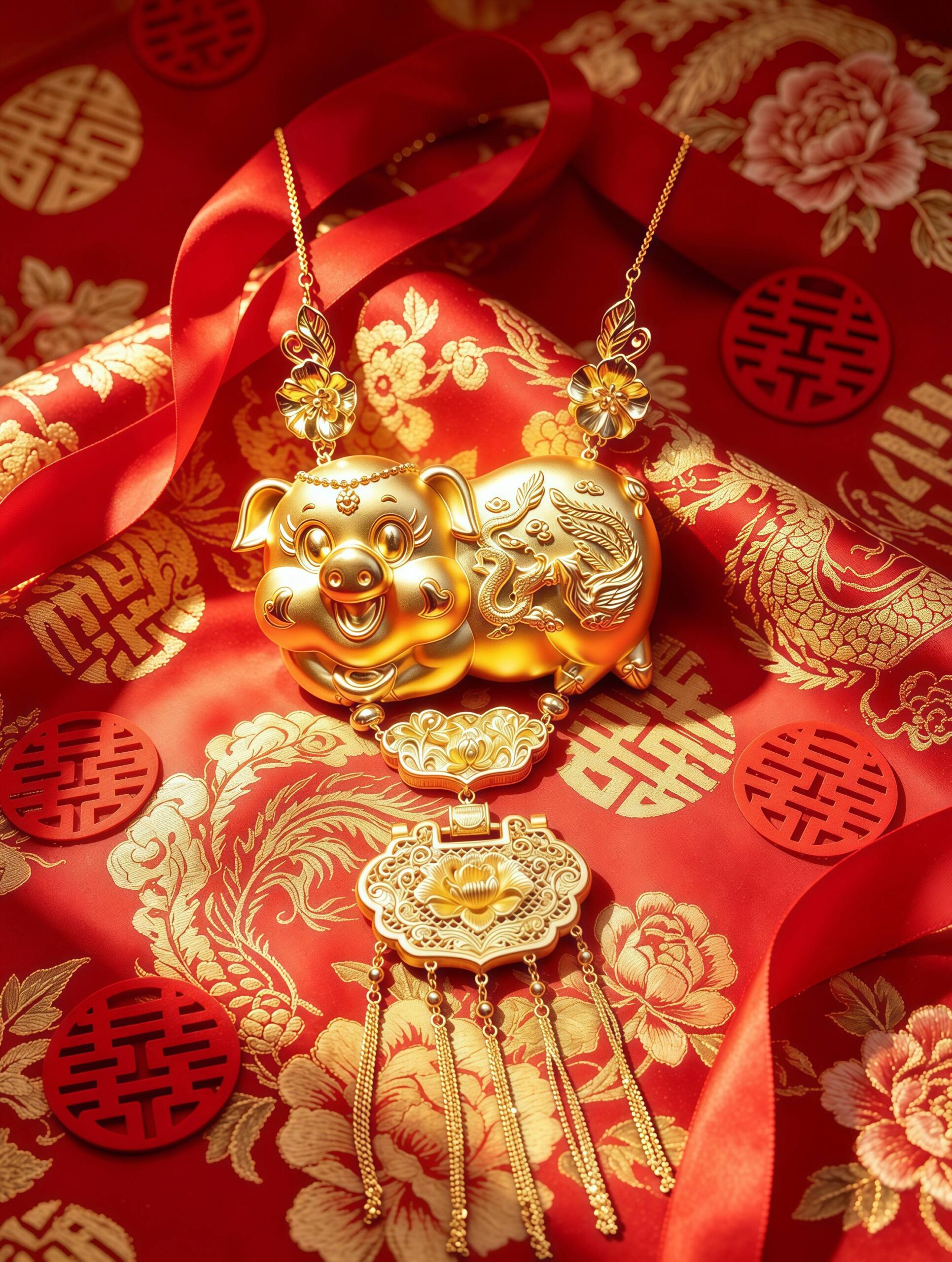 諸事圓滿 3D足金婚慶黃金金豬牌項鍊 - Image 4