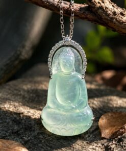 法相圓融・佛光普照 高冰翡翠伴鑽釋迦摩尼吊墜