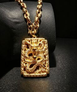 龍圖大展   3D鏤空古法金龍牌吊墜及項鍊套裝